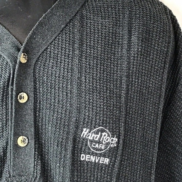 Vintage Hard Rock Cafe Denver Gray Button Henley Sweater Men’s XL - Picture 2 of 5